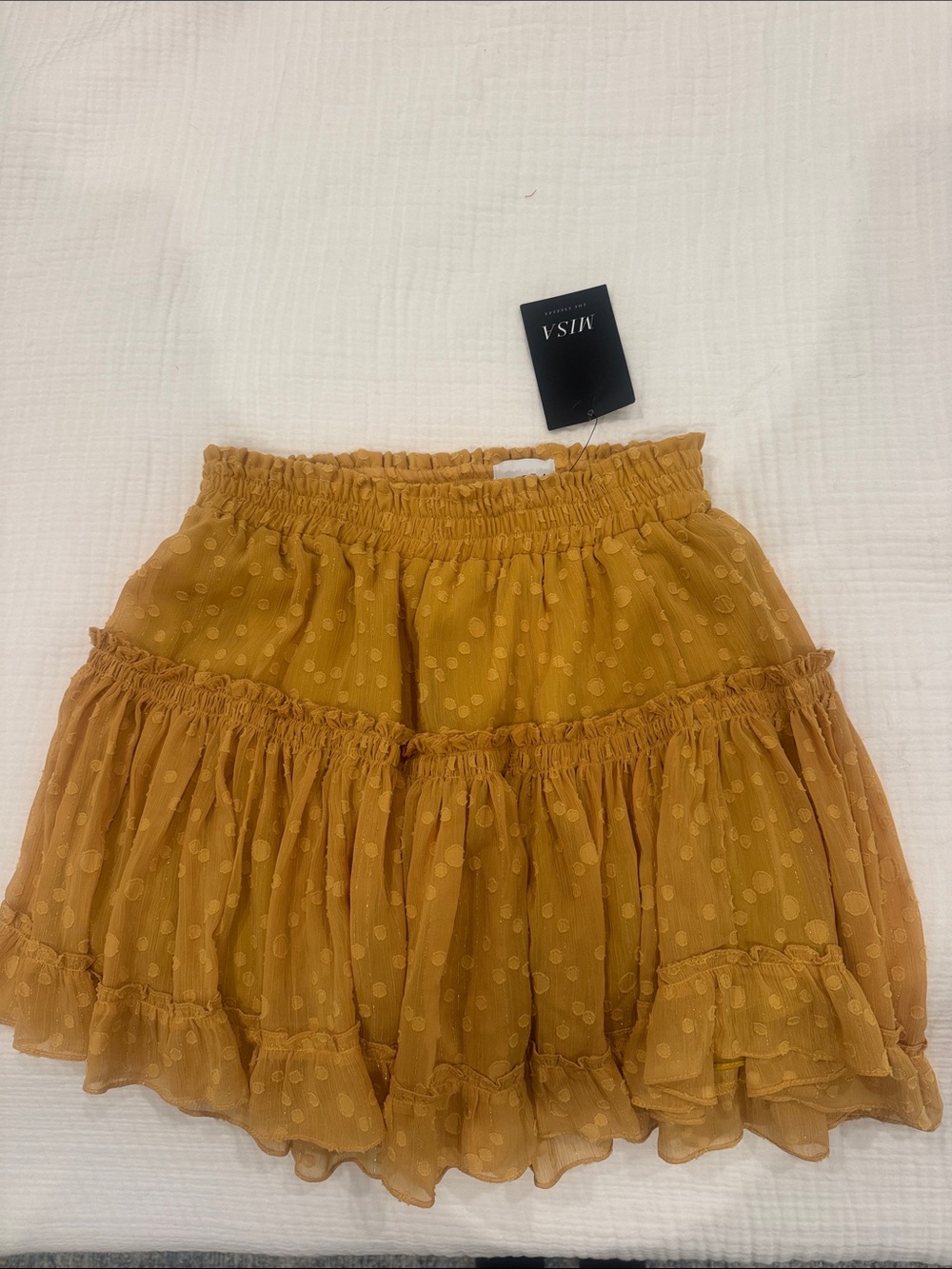 Misa Los Angeles Mustard Yellow Ruffled Tiered Mini Skirt